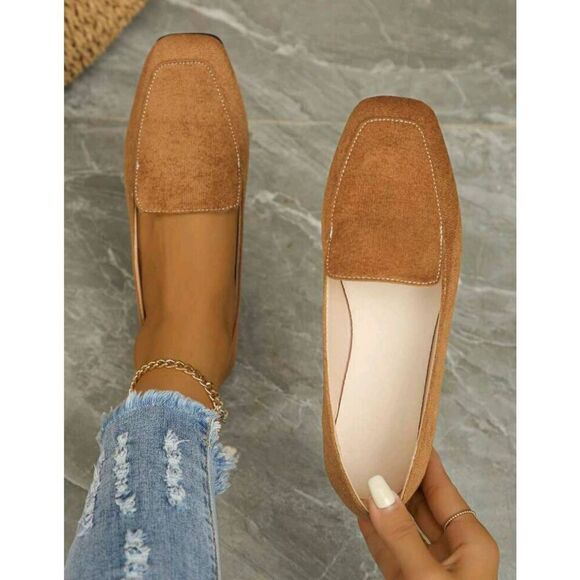 2/$30 Size 8.5 Brown Square Toe Solid Ladies Flats - Picture 1 of 7